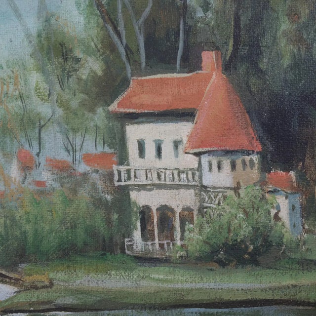 Vintage European Village Oil Painting – Hand-Painted Scenic Landscape Art For Sale - Image 4 of 12