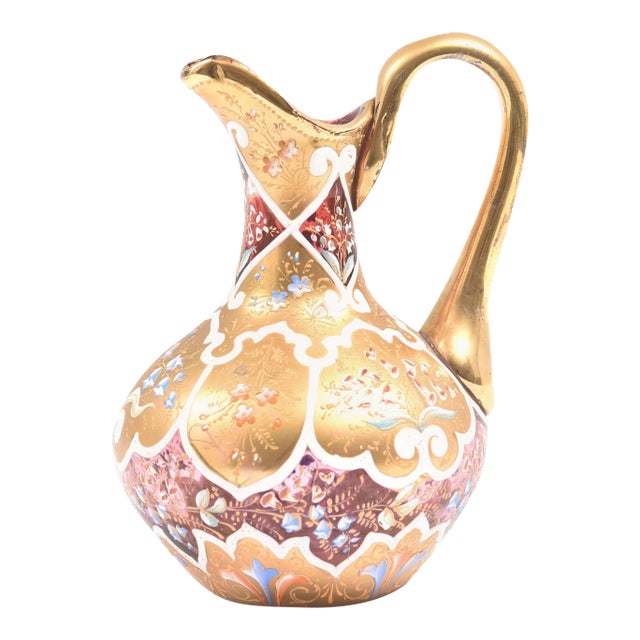 Ornate Moser Glass Enamel and Gilt Pitcher or Ewer, 19th Century For Sale