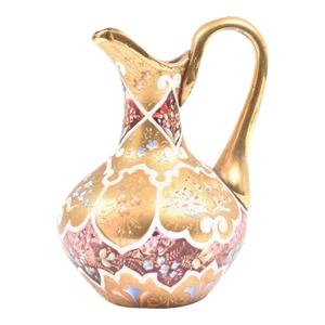 Ornate Moser Glass Enamel and Gilt Pitcher or Ewer, 19th Century