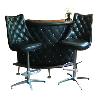 Drexel Black Tuft Dry Bar & Stools - Set of 3 For Sale