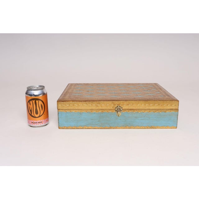 Large Vintage Italian Florentine Baroque Turquoise and Gilt-Wood Jewelry Box For Sale - Image 10 of 17