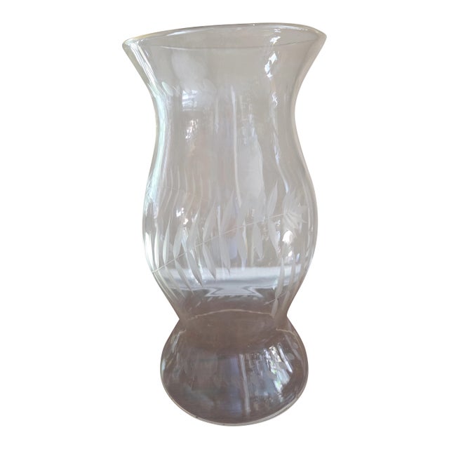Vintage Etched Glass Hurricane For Sale