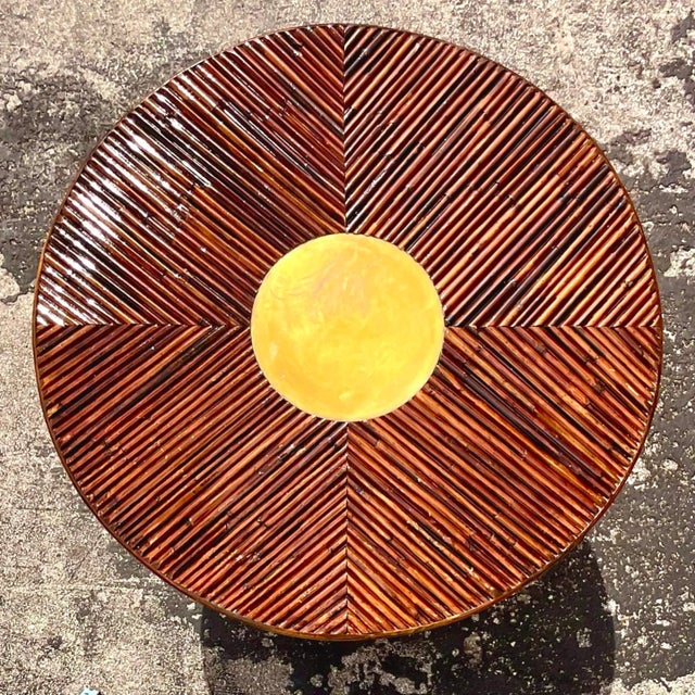 1970s Vintage Coastal Rattan and Brass Dining Table After Vivai Del Sud For Sale - Image 9 of 9