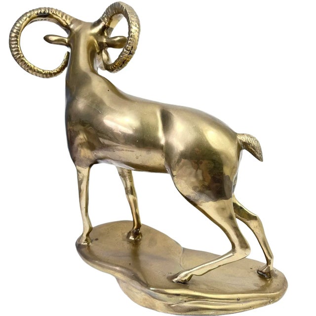 1970s Vintage Brass Ram on Base For Sale - Image 4 of 10