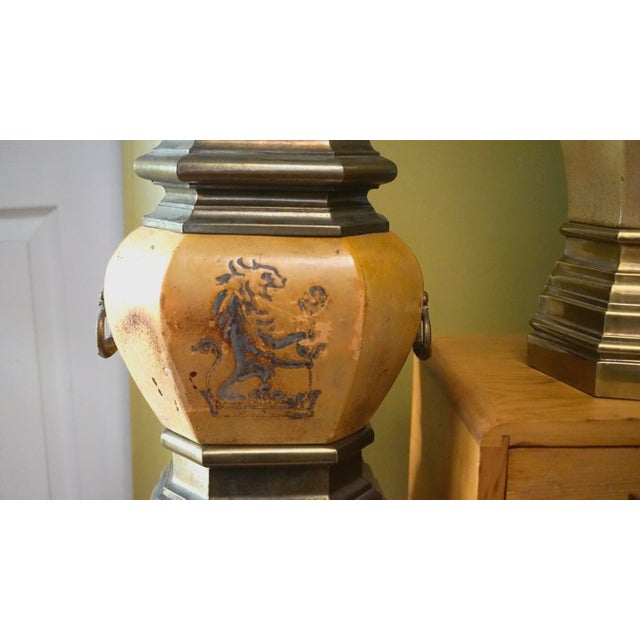 1970s Chapman Manufacturing Vintage Leather and Brass Table Lamps & Lamp Shade - a Pair For Sale - Image 12 of 13
