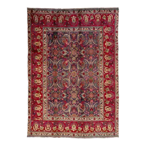 Blue Vintage Persian Tabriz Handmade Wool Rug With Allover Floral Motif