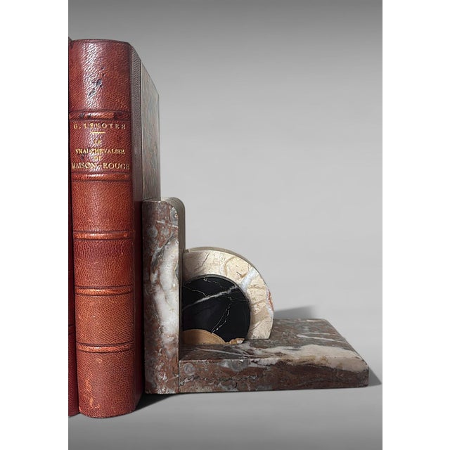 Pair of French Art Deco Bookends in Polychrome Marble For Sale - Image 9 of 18