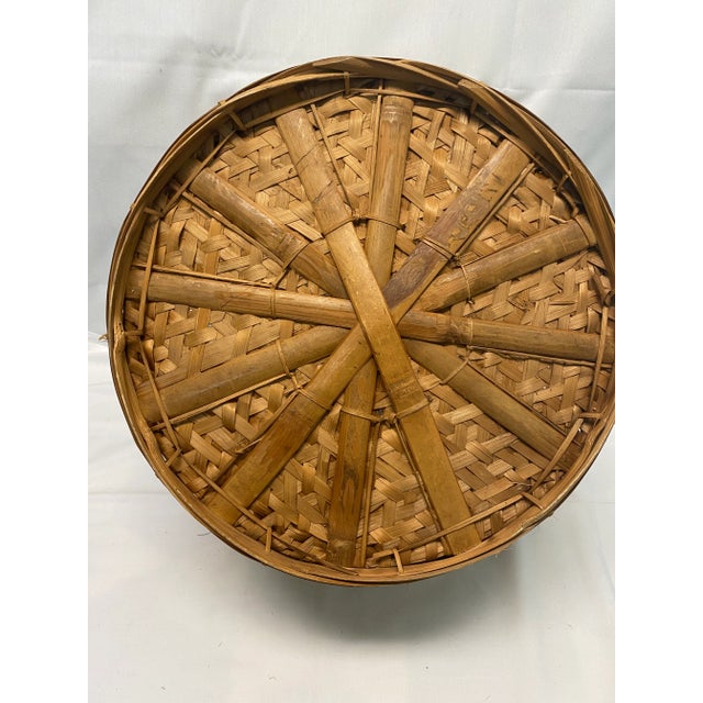 Large Vintage Wicker Floor Basket - Handwoven Splint Storage Basket - Rustic Farmhouse Decor For Sale - Image 12 of 12