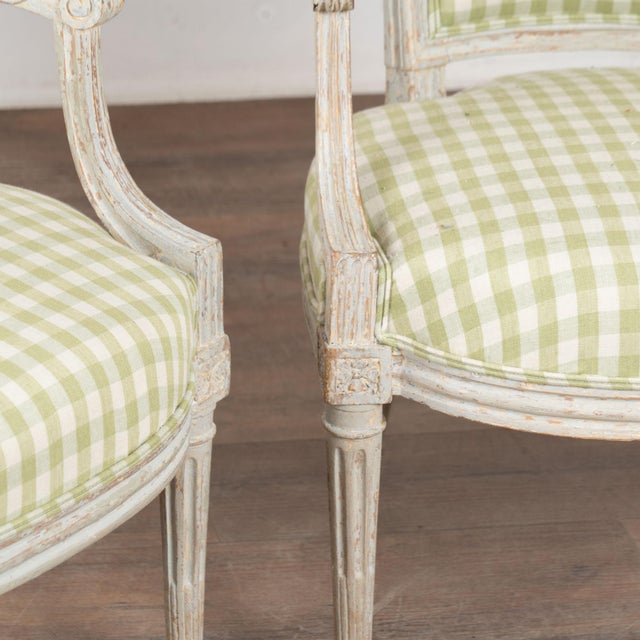 Pair Late 19th Century Swedish Gustavian Gray Painted Armchairs For Sale - Image 13 of 16