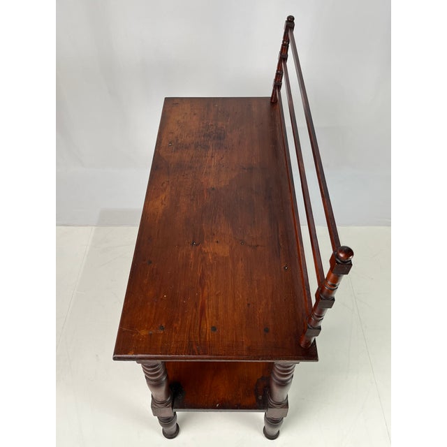 Antique Rustic Wood Baker's Rack / Wash Stand With Slotted Gallery & Lower Shelf For Sale - Image 11 of 13