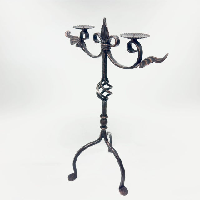 Black Hand Forged Iron Candelabra 23″ (59cm) Antique Copper Finish Grand Wide & Tall Centerpiece For Sale - Image 8 of 8