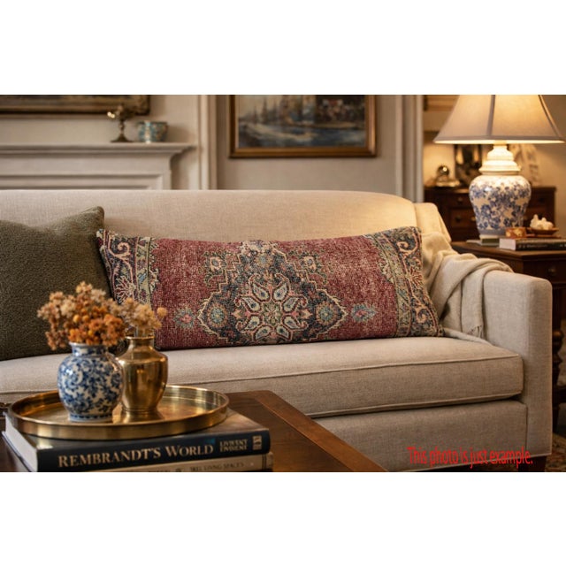 Art Deco Authentic Handwoven Vintage Lumbar Rug Pillow Cover -16'' X 44'' For Sale - Image 3 of 11