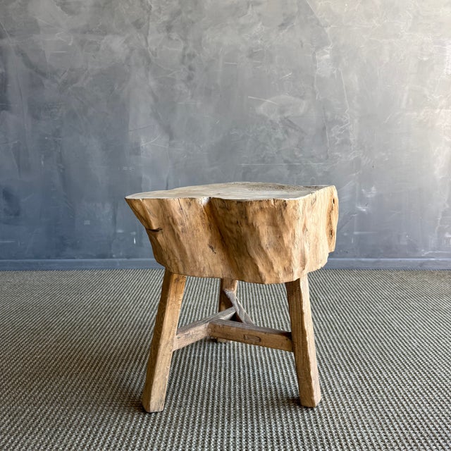Mid-Century Modern Vintage Elm Wood Chop Block Table For Sale - Image 3 of 9
