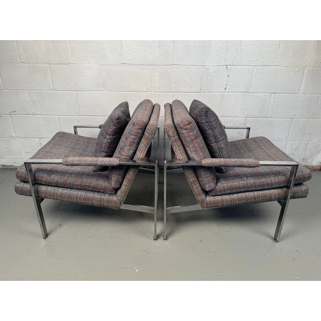 Mid 20th Century Milo Baughman for Thayer Coggin Chrome Flat Bar Lounge Chairs - Set of 2 For Sale In New York - Image 6 of 11