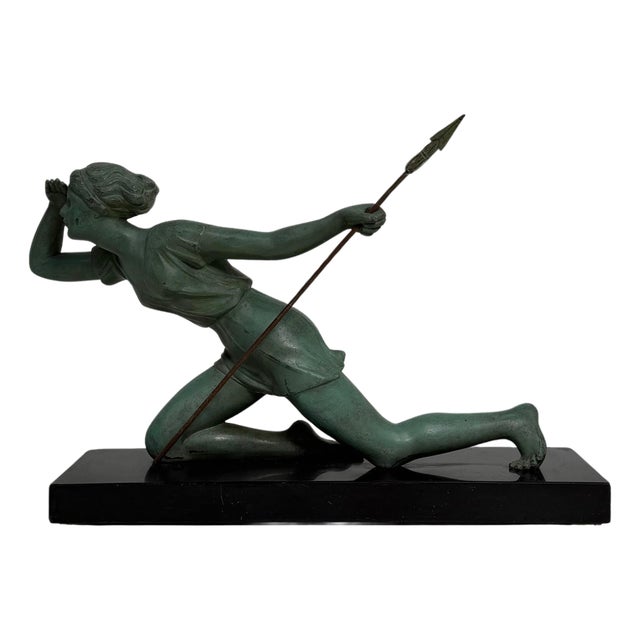Laurens, French Art Deco Sculpture of Diana the Huntress, 1930s, Bronze on Marble Base For Sale
