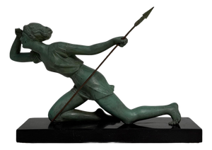 Laurens, French Art Deco Sculpture of Diana the Huntress, 1930s, Bronze on Marble Base