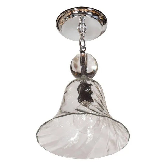 Handblown Smoke Tinted Murano Glass Pendant with Crystal Ball Embellishment For Sale In New York - Image 6 of 6