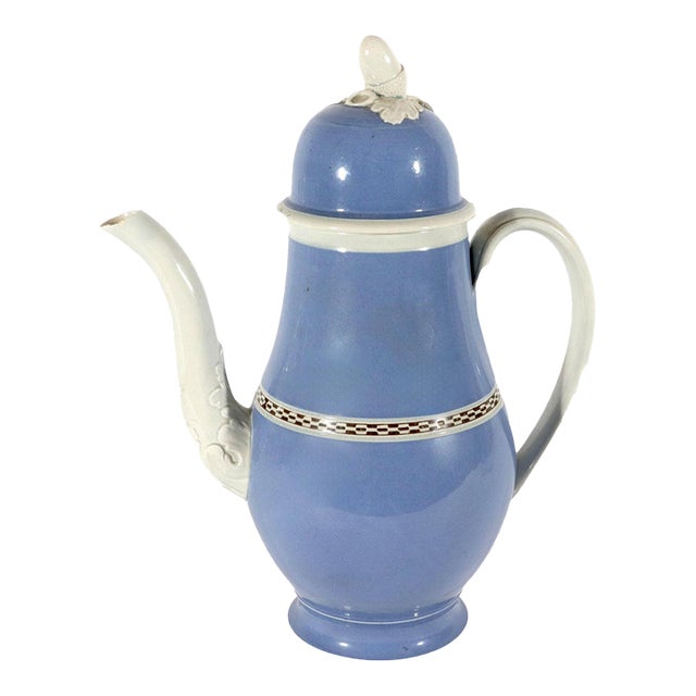 Late 18th Century English Pearlware Blue Slip Coffee Pot & Cover, Staffordshire or Yorkshire For Sale