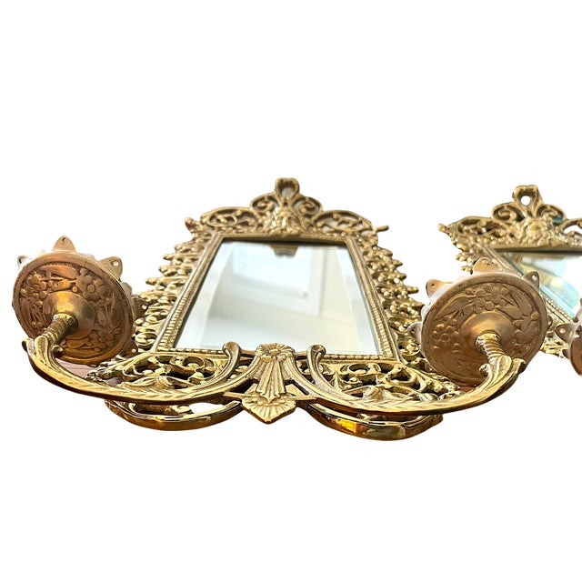 Pair of Virginia Metalcrafters Brass Wall Mirror Sconces With Green Man Motif & Candleholders For Sale In Jacksonville, FL - Image 6 of 13