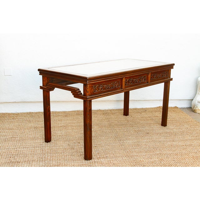 Glass Vintage Carved Chinese Glass Top Center Table For Sale - Image 7 of 18