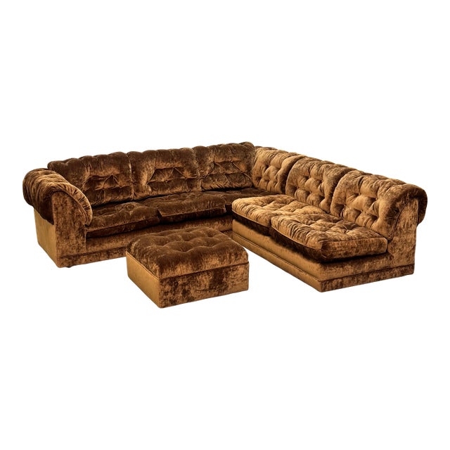 1970s Tufted Sectional in High Pile Chenille For Sale