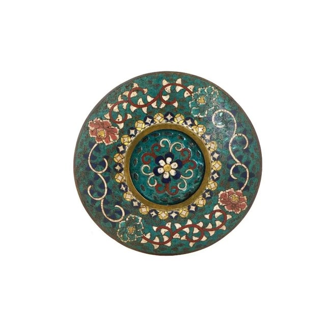 19th Century Antique Early Meiji Japanese Cloisonne Enamel Plate With Geometric Patterns For Sale - Image 5 of 6