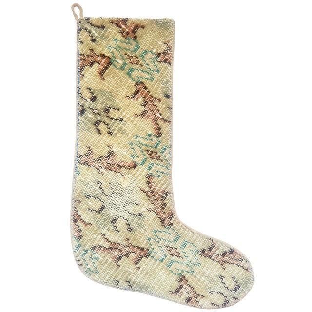 Textile Sand & Rust Vintage Kilim Christmas Stocking, Teal Accent Wool, 11.8 X 17.7 in – Handwoven One of a Kind Decor For Sale - Image 7 of 7
