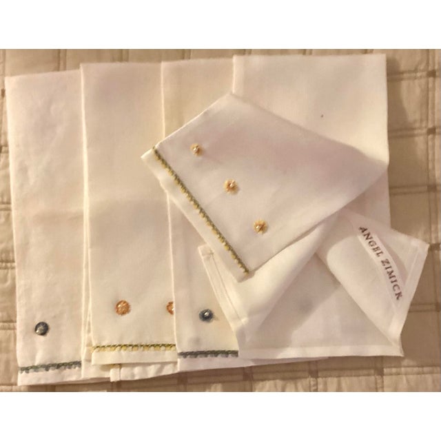 Traditional Angel Zimick Belgian Linen Hand Towels With Accent Coloured Embroidery For Sale - Image 3 of 8