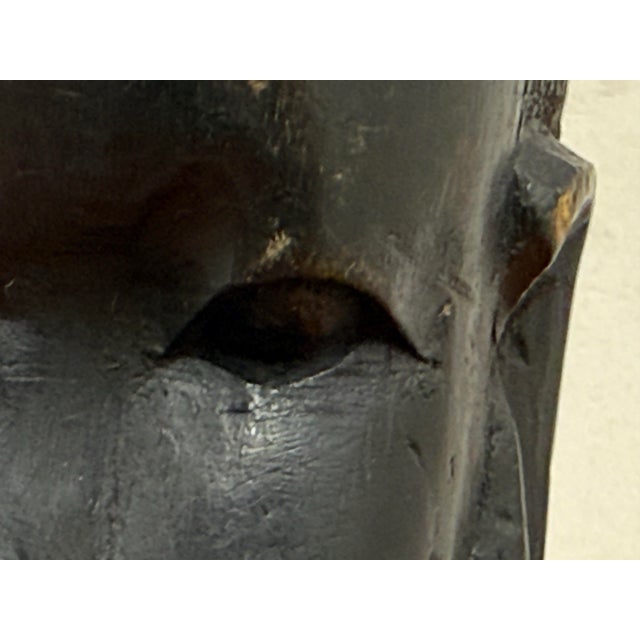 Brown African Hand Carved Wood Head Sculpture For Sale - Image 8 of 12