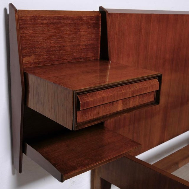 Mid-Century Double Bed with Suspended Wooden Bedside Tables, 1950s For Sale - Image 14 of 18