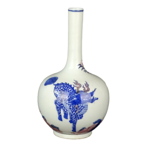 Chinese Vintage Ceramic Vase,Blue and White Underglaze Red Porcelain Gall-Shaped Vase Hand Painted Kylin Pattern