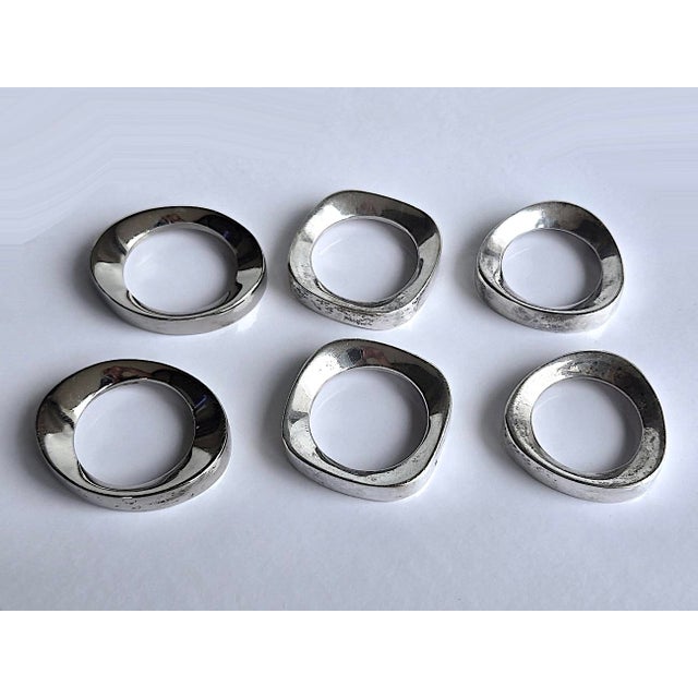 Vintage Silverplate Modernist Napkin Rings, Set of 6 For Sale - Image 12 of 16