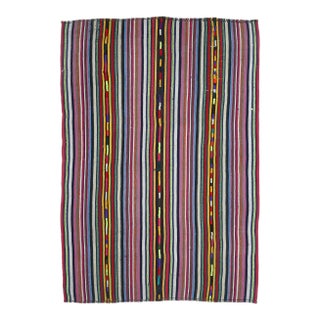 Vintage Turkish Oushak Handmade Wool Cotton Pink Kilim Area Rug For Sale