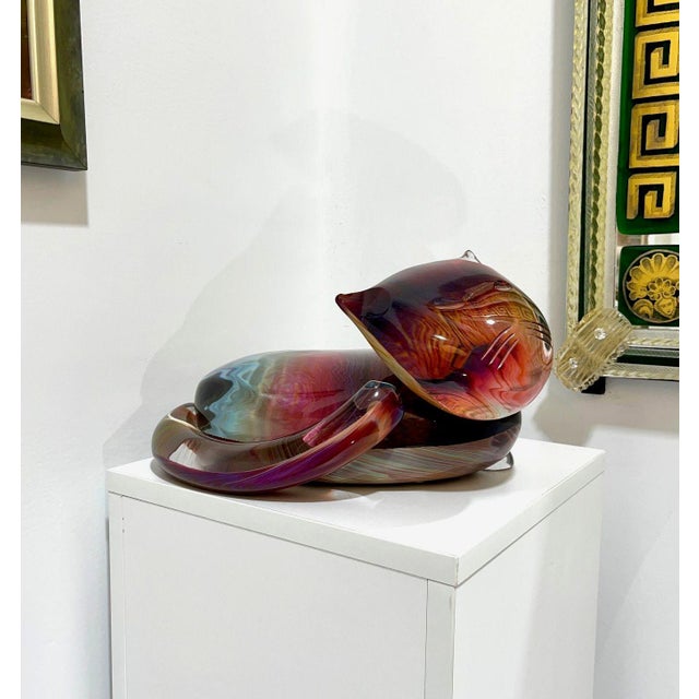 Price reduced $3,000. Now only $4,900! This lovely Murano Glass sculpture of a cat was created by noted Glassmaster Dino...