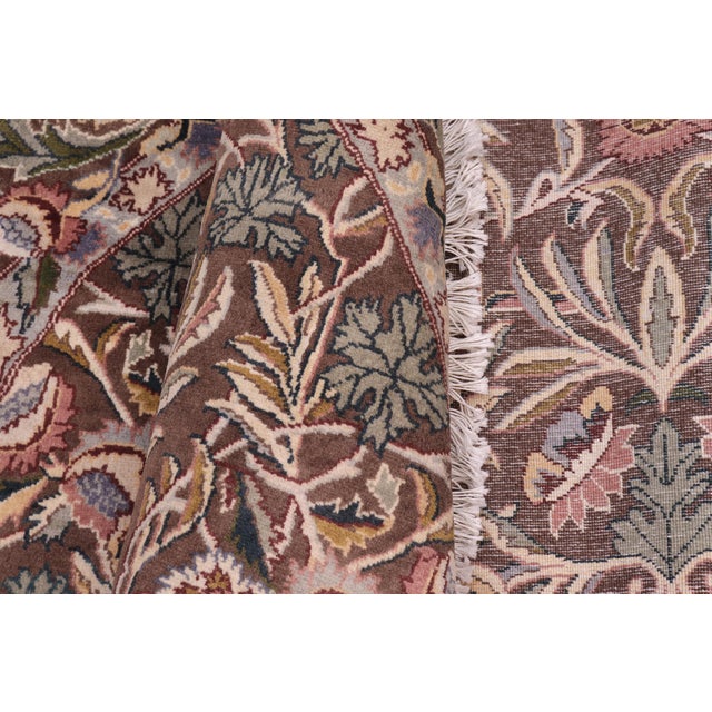 Brown Boho Chic 1990's Floral Pak-Persian Brown/Beige Wool Round Rug - 6'2'' X 6'6'' For Sale - Image 8 of 9