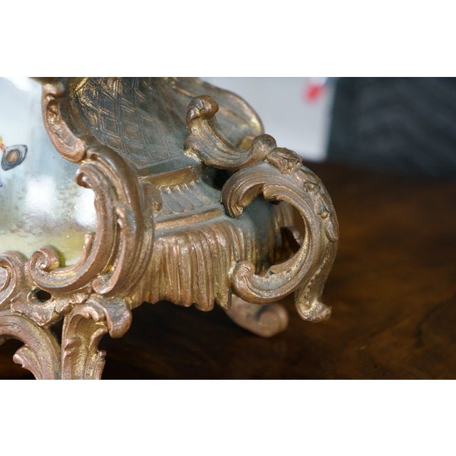 Antique French Louis XV Rococo Sèvres Style Hand Painted Porcelain Mantel Clock For Sale - Image 14 of 18