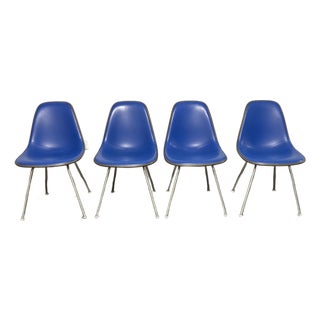1950s Set of 4 DSX Chairs in Blue Vinyl by Charles and Ray Eames for Herman Miller For Sale