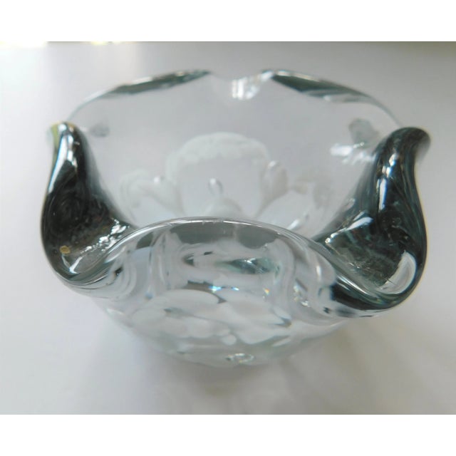 1950s Italian Murano Art Glass Clear Crystal Etched Nut/Candy Dish For Sale - Image 9 of 11