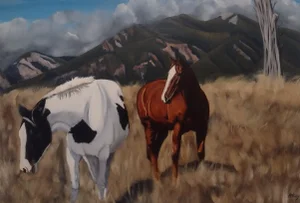 "Mountain Horses" Original Oil Painting on Wood Panel 32" X 46"