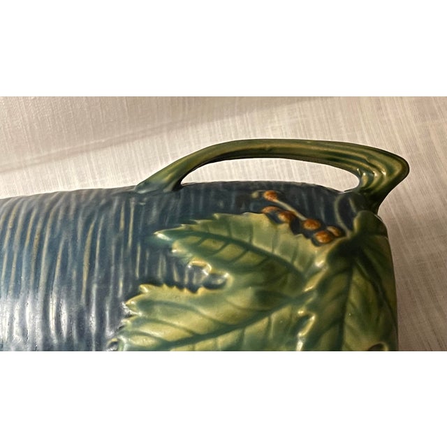 Vintage Roseville Pottery Bushberry Blue Asymetrical Art Deco Vase #31-7" For Sale - Image 11 of 12