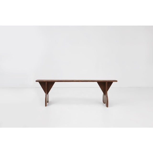 Wood Mid-Century Modern Rustic Bench in Brown Painted Wood, France, 1890s For Sale - Image 7 of 11