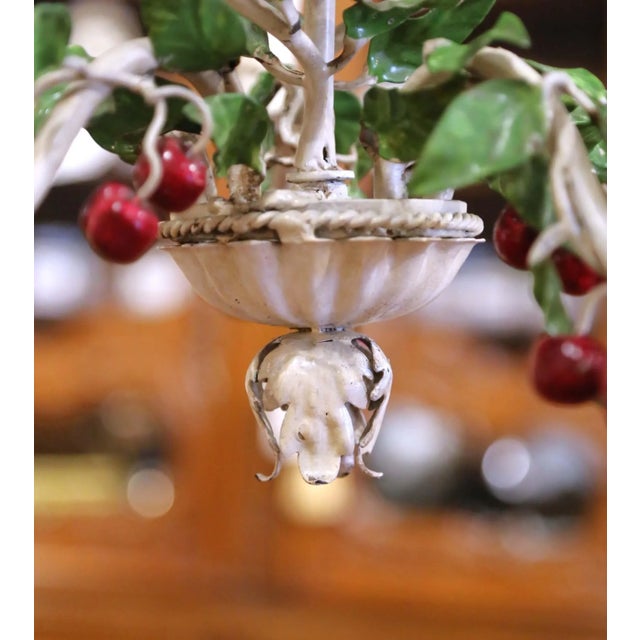 Early 20th Century Early 20th Century French Tole Chandelier With Painted Metal Cherries and Leaves For Sale - Image 5 of 9