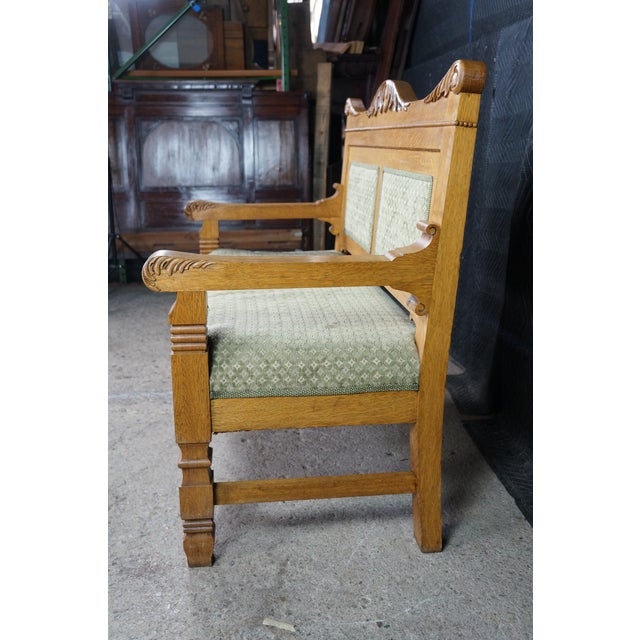 Antique Victorian American Empire Quartersawn Oak Carved Settee Bench Loveseat For Sale - Image 11 of 18