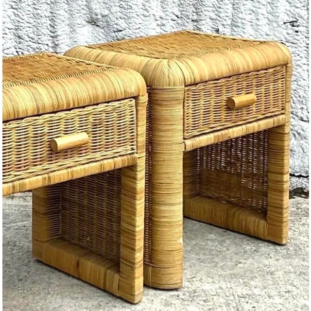 Camel Vintage Coastal Woven Rattan Nightstands - a Pair For Sale - Image 8 of 16