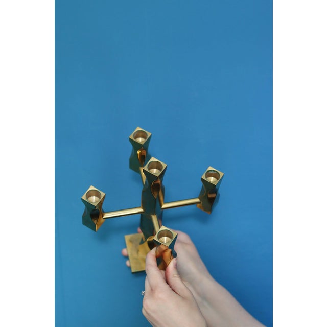 Swedish Brass Five-Arm Candelabra by Lars Åkesson for Vallonmässing For Sale - Image 5 of 11