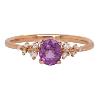 Purple Sapphire W Earth Mined Diamonds Ring in 14k Solid Rose Gold | Ov 6x4mm For Sale