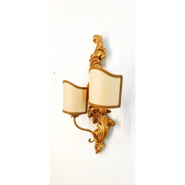 Baroque Gold Leaf Wooden Wall Light with Fan For Sale - Image 3 of 6
