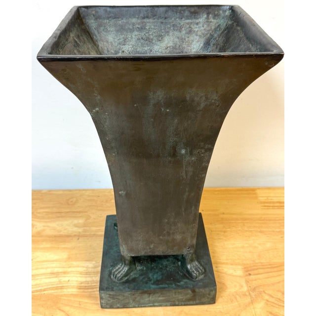 Monumental French Moderne Verdigris Bronze Vase , Manner of Gilbert Poillerat For Sale - Image 6 of 18