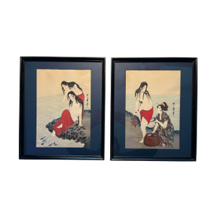 Set of 2 Kitagawa Utamaro Abalone Divers Japanese Woodblock Prints