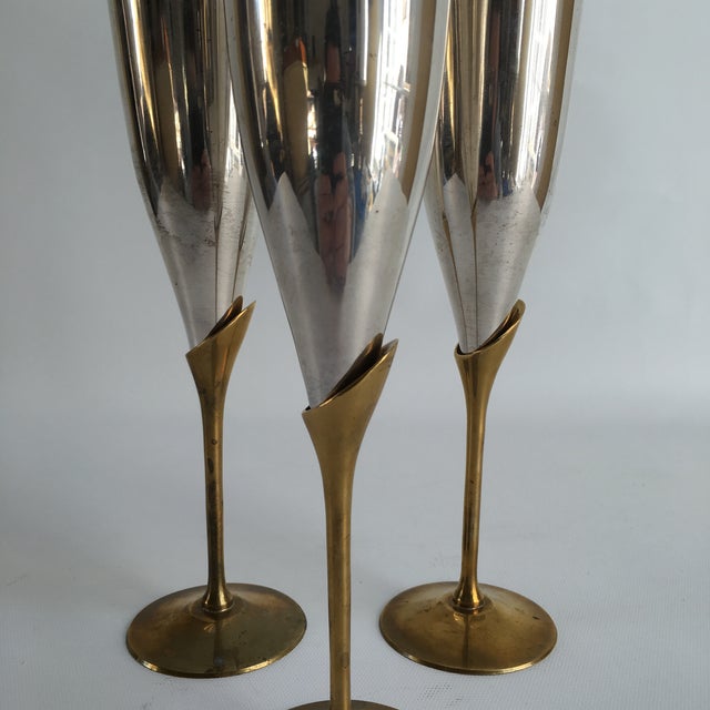 Art Deco Style Brass & Silverplate Champagne Flutes Set of 3 Chairish